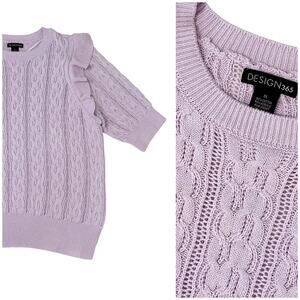 Design 365 Ruffle Cable Knit Sweater Women 1X Lavender Spring Pastel Tunic